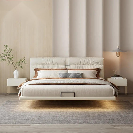 Popular Mattress Bed Base Foundation with Light Solid Wood Platform Leather Fabric Headboard Wooden Upholstered Bed Frames