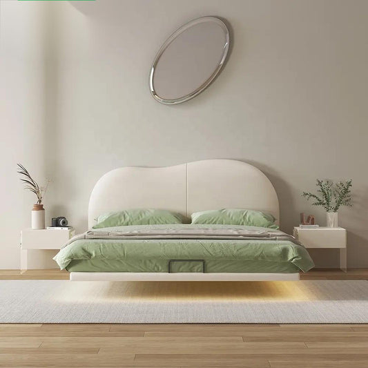 Wooden Sleep Bed Frames Bases with Light Headboard Popular Modern PU Leather Hotel Upholstered Platform Solid Wood Mattress Beds