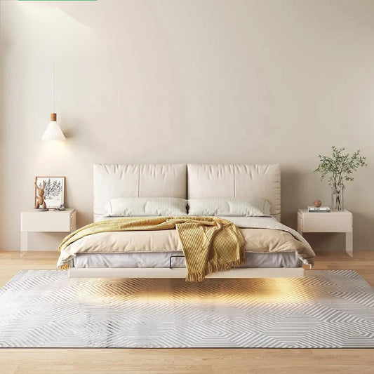 Wooden Sleep Bed Bases with Light Headboard Popular Modern PU Leather Solid Wood Upholstered Platform Beds Frames