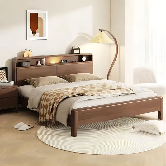 Modern Minimalist Antique Bedroom Bed Rubber Wood Big Bed Frame Apartment Queen Size Bed