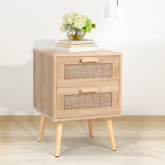 Rattan Nightstand with 2 Storage Drawers
